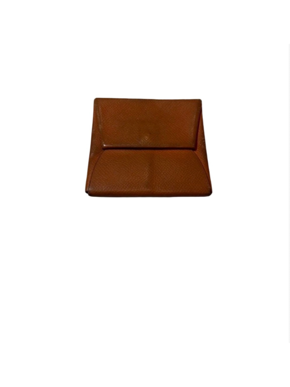 Hermes Epsom Leather Coin Pouch Card Case Orange Snap Wallet France Auth Flaw